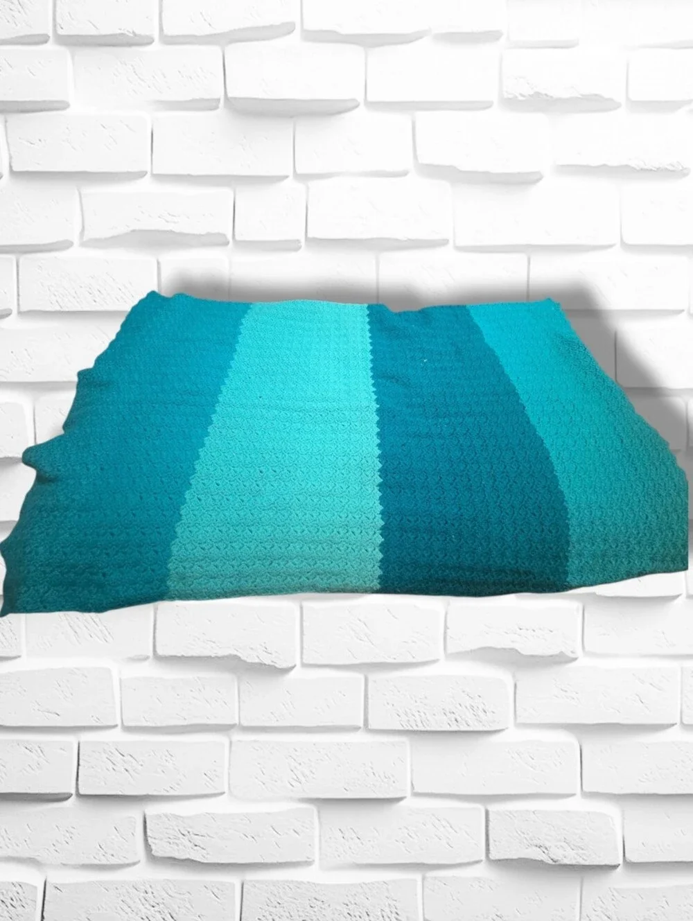 Handmade Teal Gradient Crochet Bed Throw - Blue/Teal